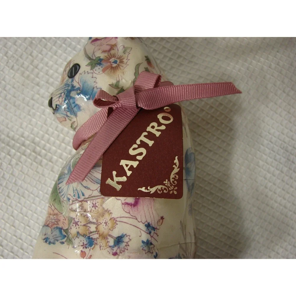 Floral Chintz Decoupage Cat Kitty Kitten Figurine Original Tags Kastro Mexico